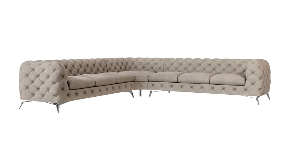 wohnli-moebel-suche-M25046295 Wohnli Möbelsuche - Ecksofa Chesterfield aus Samt mit silbernen Metall-Füßen