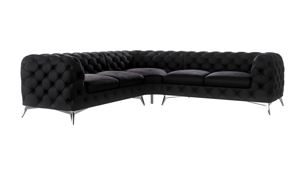wohnli-moebel-suche-M25046299 Wohnli Möbelsuche - Ecksofa Chesterfield aus Samt mit silbernen Metall-Füßen