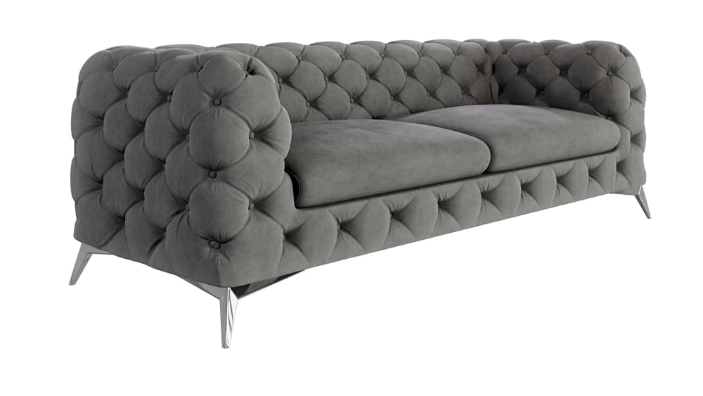 Wohnli Möbelsuche - 3-Sitzer Chesterfield Sofa aus Samt mit Metall-Füßen