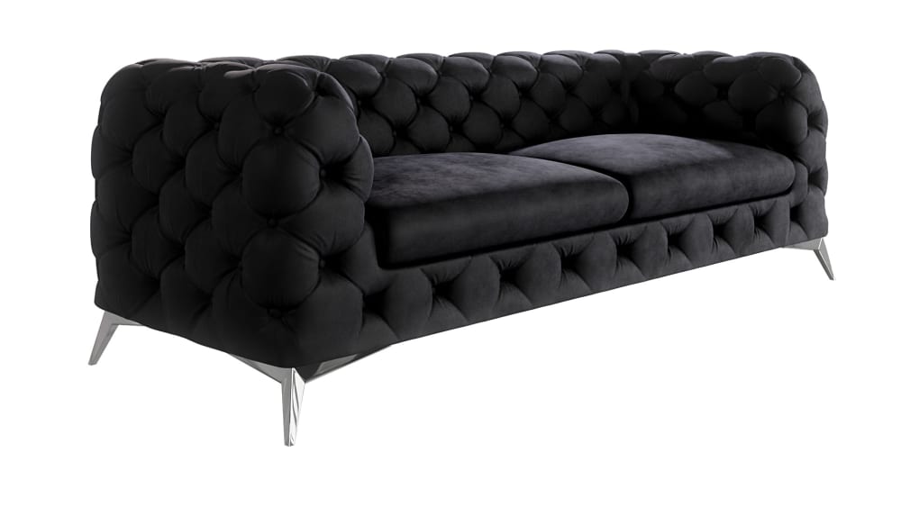 Wohnli Möbelsuche - 3-Sitzer Chesterfield Sofa aus Samt mit Metall-Füßen
