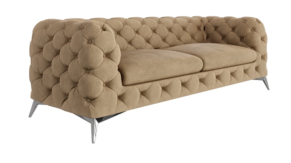 wohnli-moebel-suche-M25046345 Wohnli Möbelsuche - 3-Sitzer Chesterfield Sofa aus Samt mit Metall-Füßen