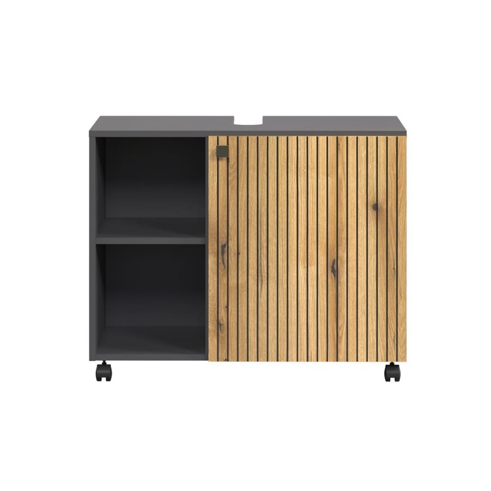 wohnli-moebel-suche-M25046738 Wohnli Möbelsuche - Unterschrank mit Rollen und 1 Tür L80 cm - Eichendekor und Grau