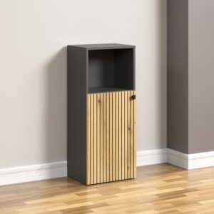 wohnli-moebel-suche-M25046741-1 Badezimmerschränkchen mit 1 Tür L40 cm - Eichendekor und Grau 40x95x31cm Spanplatte Braun Calicosy Möbel Badezimmermöbel Bad-Hochschränke