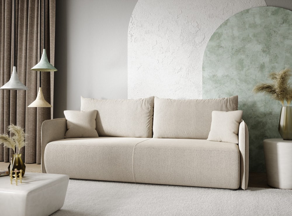 Schlafsofa 4-Sitzer Creme 105x86x216cm Polyester Beige Furnisell Sofas und Sessel Sofas Schlafsofas