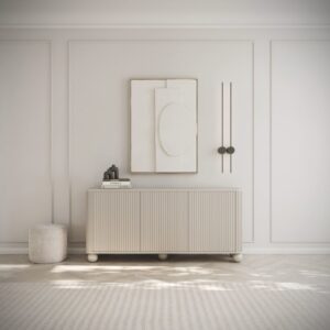 Sideboard 3-türig, gerillt auf Kugelfüßen, greige, 163 cm 163x84x163cm Spanplatte Taupe Selsey Möbel Esszimmermöbel Sideboards, Highboards & niedrige Anrichten