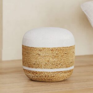 Runder Pouf aus Jute und Weiß D40 cm 40x40x40cm Jute Beige Rendez-Vous Déco Sofas und Sessel Sessel, Poufs und Fußbänke Sitzsäcke