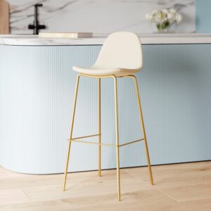 Stuhl für Kücheninsel aus weißem Kunstleder 65 cm, mit goldenen Beinen 41x89x43cm PVC - Polyvinlychlorid Weiß Maison Pavane Möbel Esszimmermöbel Stühle