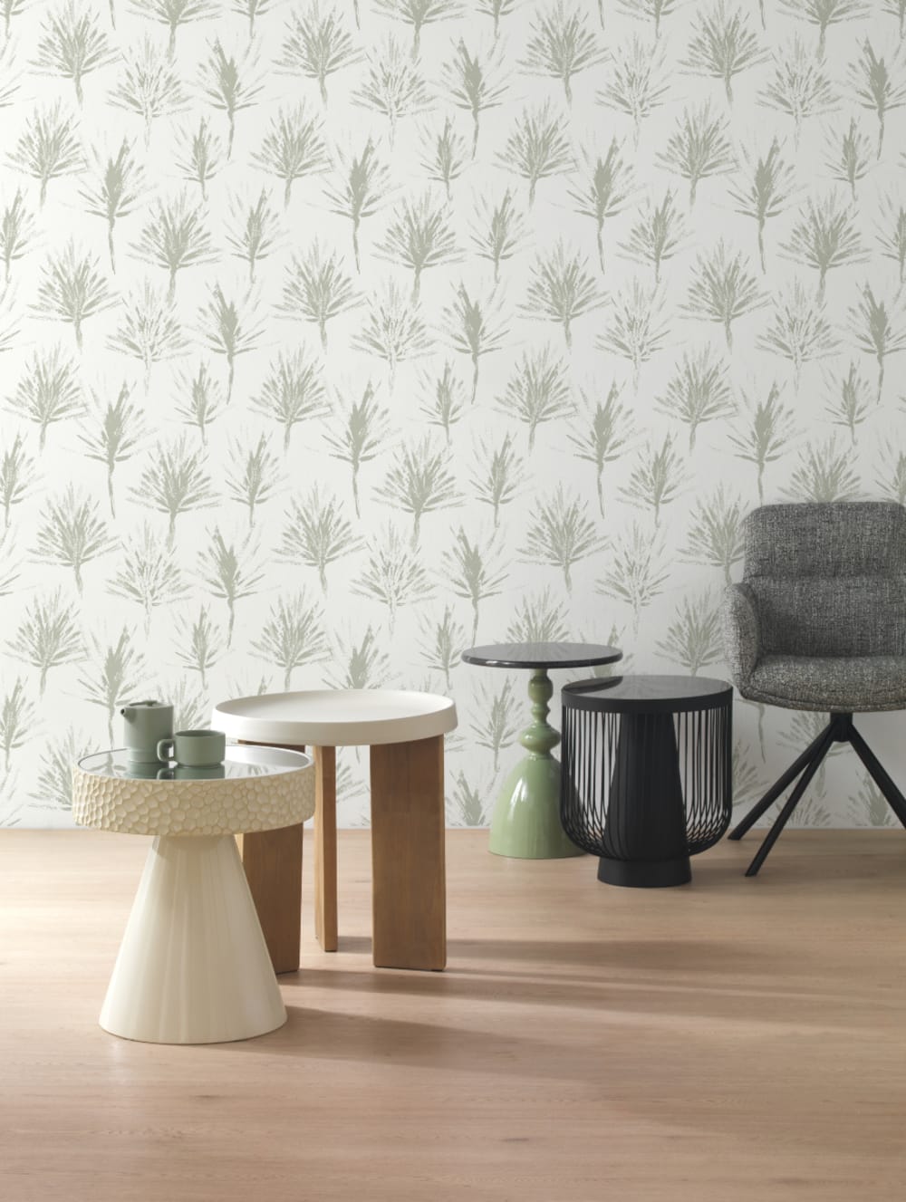 Beistelltisch aus Metall und Spiegel 45x49x45cm Metall Weiß GEESE HOME Möbel Wohnzimmermöbel Beistelltische