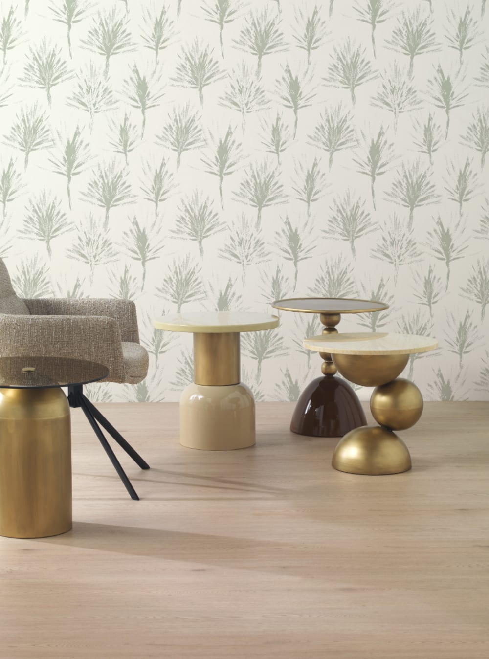 Beistelltisch aus Metall und Glas 50x51x50cm Metall Gold GEESE HOME Möbel Wohnzimmermöbel Beistelltische