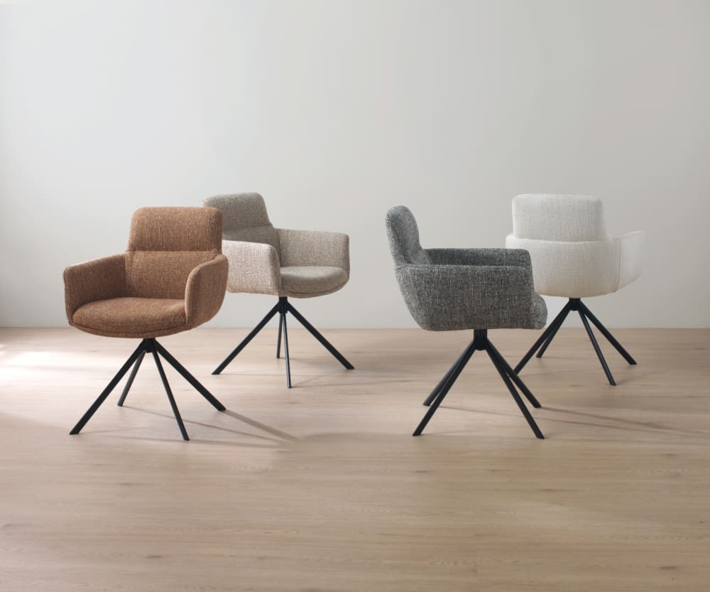 4er-Set Polstersessel Tweed braun meliert 64x87x58cm Stoff Braun GEESE HOME Möbel Esszimmermöbel Stühle