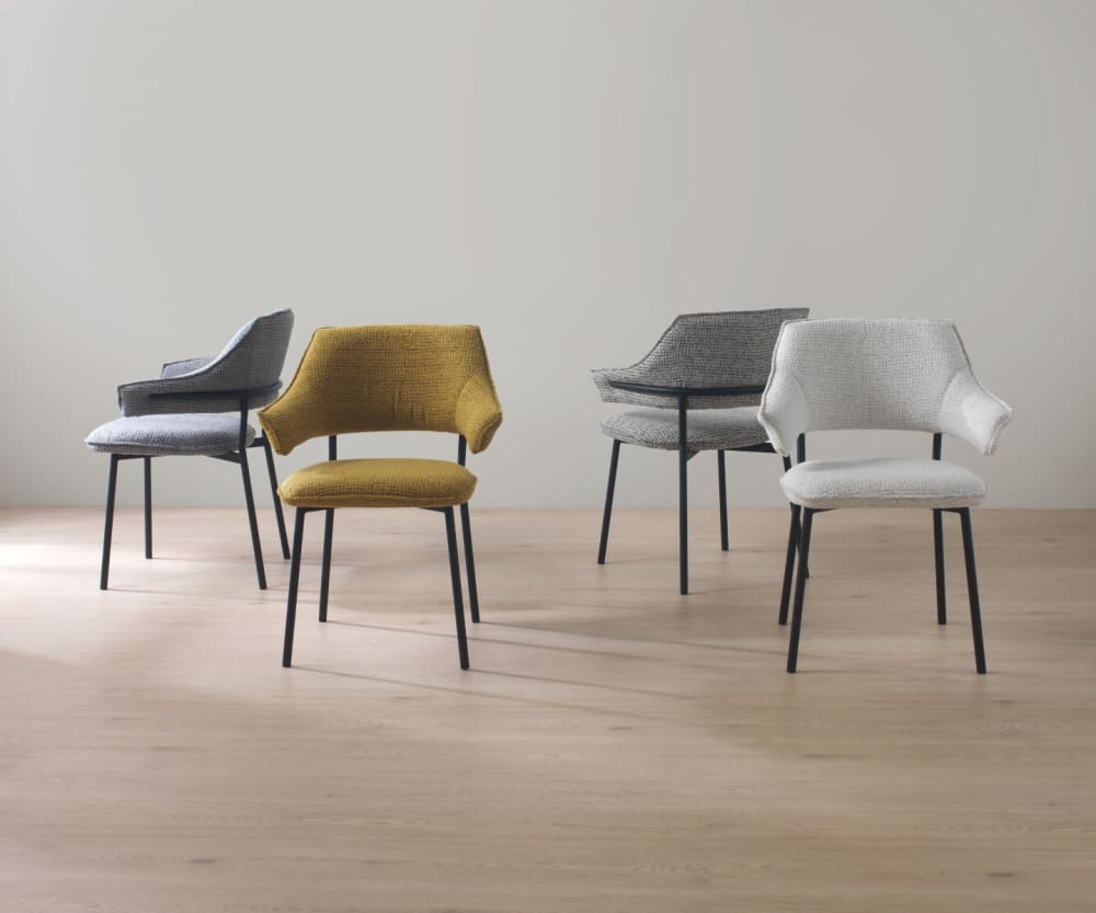 4er-Set Polstersessel Chenille weiß meliert 58x81x53cm Stoff Weiß GEESE HOME Möbel Esszimmermöbel Stühle