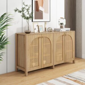 Sideboard aus Naturholz mit Türen aus geflochtenem Rattan 145x40x80cm Spanplatte Beige Urban Meuble Möbel Esszimmermöbel Sideboards, Highboards & niedrige Anrichten