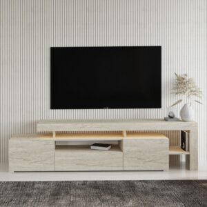 TV Lowboard Granit Optik mit LED-Leuchten 37x53x192cm Spanplatte Beige moebel17 Möbel Wohnzimmermöbel TV-Möbel