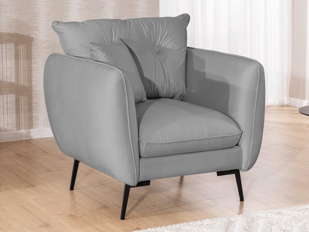 wohnli-moebel-suche-M25052186-1 Modernes Sessel aus Hellgrau Samt-Stoff mit Metallfüßen 59x86x101cm Stoff Grau S-Style Möbel Sofas und Sessel Sessel, Poufs und Fußbänke Sessel