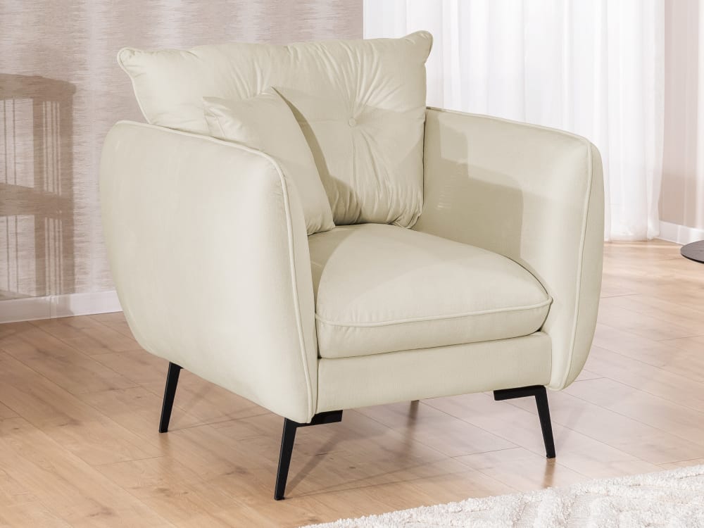 Modernes Sessel aus Beige Samt-Stoff mit Metallfüßen 59x86x101cm Stoff Beige S-Style Möbel Sofas und Sessel Sessel, Poufs und Fußbänke Sessel