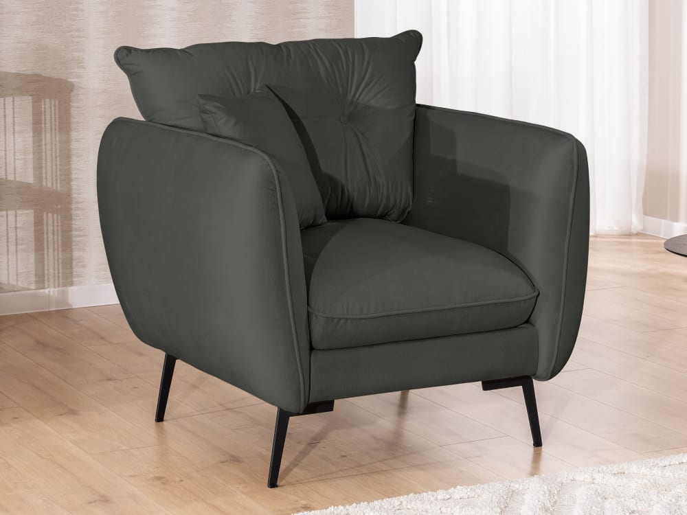 Modernes Sessel aus Dunkelgrau Samt-Stoff mit Metallfüßen 59x86x101cm Stoff Grau S-Style Möbel Sofas und Sessel Sessel, Poufs und Fußbänke Sessel