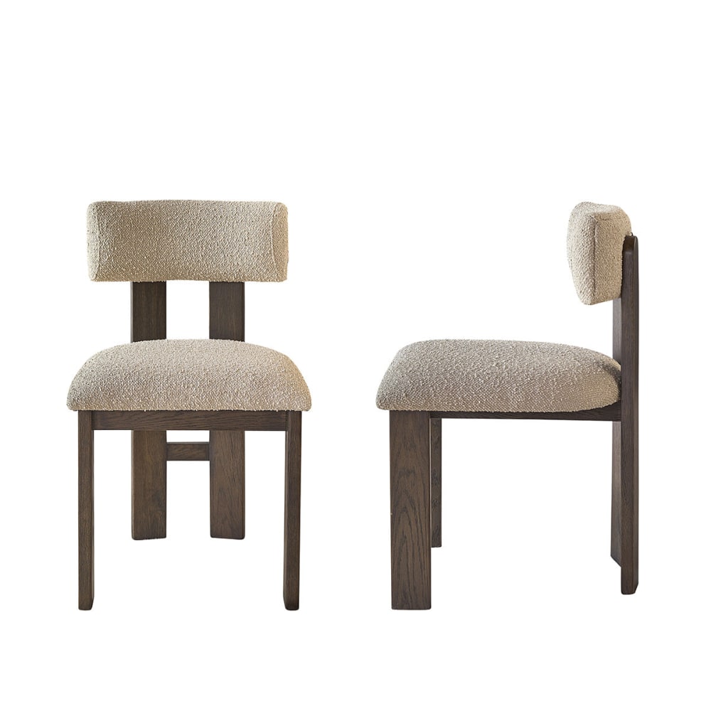 wohnli-moebel-suche-M25053448 Wohnli Möbelsuche - Set aus 2 Stühlen aus massiver brauner Eiche und beigem Bouclé-Stoff