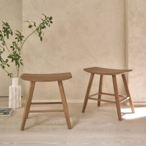 wohnli-moebel-suche-M25053472-1 2er Set Hocker aus massivem Teakholz 45 cm 48x47x48cm Holz Beige BERAH GETAH Möbel Wohnzimmermöbel Hocker