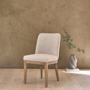 wohnli-moebel-suche-M25053478-1 Stuhl aus massiver Eiche und Leinenstoff 46x81x59cm Holz Beige BERAH GETAH Möbel Esszimmermöbel Stühle