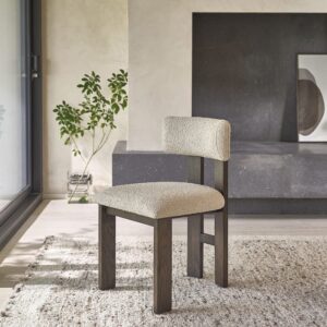 wohnli-moebel-suche-M25053479-1 Stuhl aus massiver brauner Eiche und beigem Bouclé-Stoff 48x78x53cm Holz Braun BERAH GETAH Möbel Esszimmermöbel Stühle