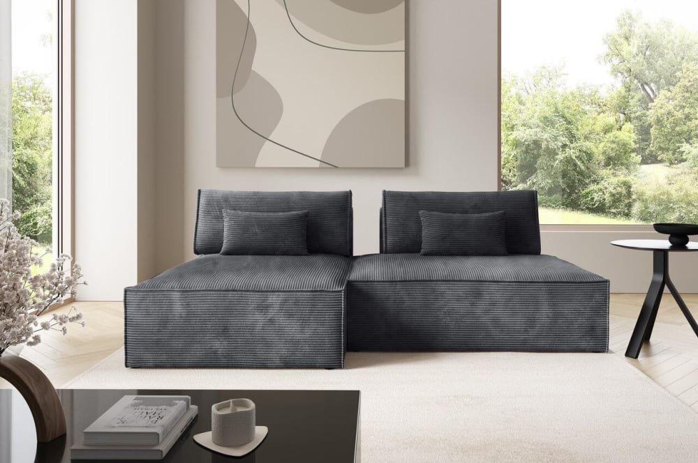 Modulares Ecksofa mit Schlaffunktion Grau Anthrazit 148x82x134cm PES - Polyester Grau Furnisell Sofas und Sessel Sofas Ecksofas