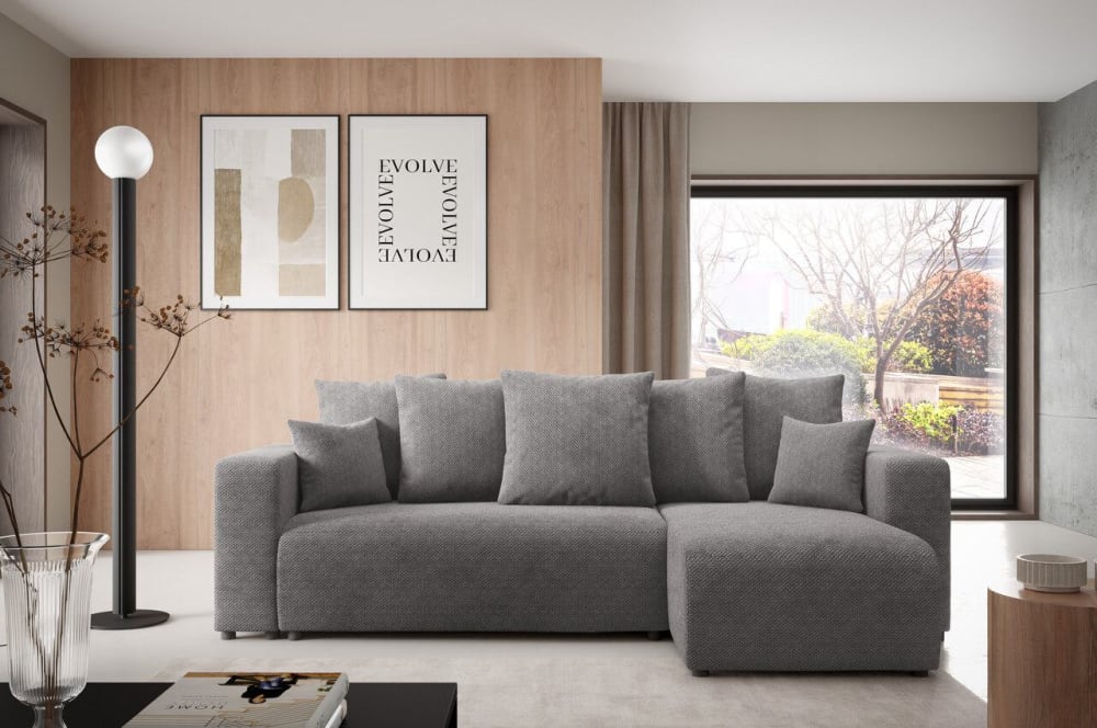 Ecksofa mit Schlaffunktion Grau Anthrazit 145x88x135cm PES - Polyester Grau Furnisell Sofas und Sessel Sofas Ecksofas