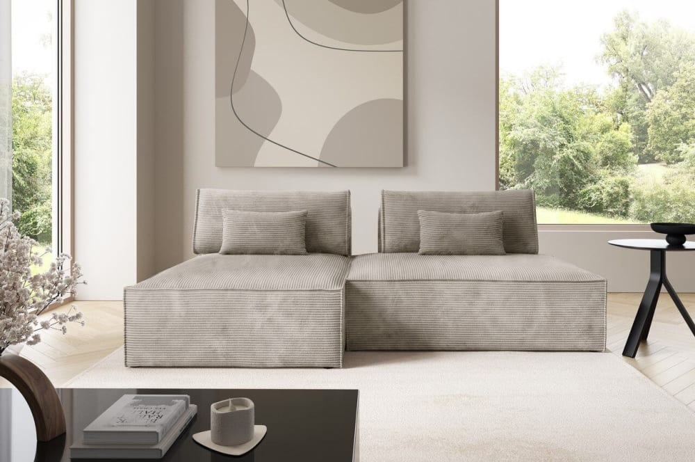 Modulares Ecksofa mit Schlaffunktion Beige 148x82x134cm Polyester Beige Furnisell Sofas und Sessel Sofas Ecksofas