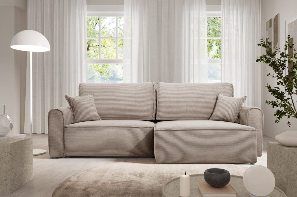 Ecksofa mit Schlaffunktion Beige 148x88x135cm Polyester Beige Furnisell Sofas und Sessel Sofas Ecksofas