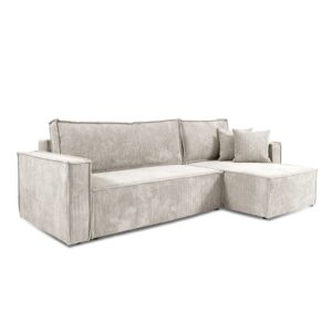 wohnli-moebel-suche-M25053582 Wohnli Möbelsuche - Ecksofa mit Schlaffunktion Cord Hellgrau
