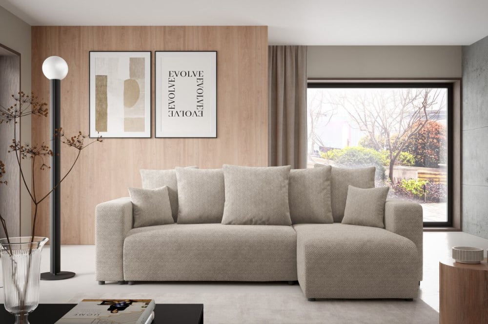 Ecksofa mit Schlaffunktion Beige 145x88x135cm Polyester Beige Furnisell Sofas und Sessel Sofas Ecksofas