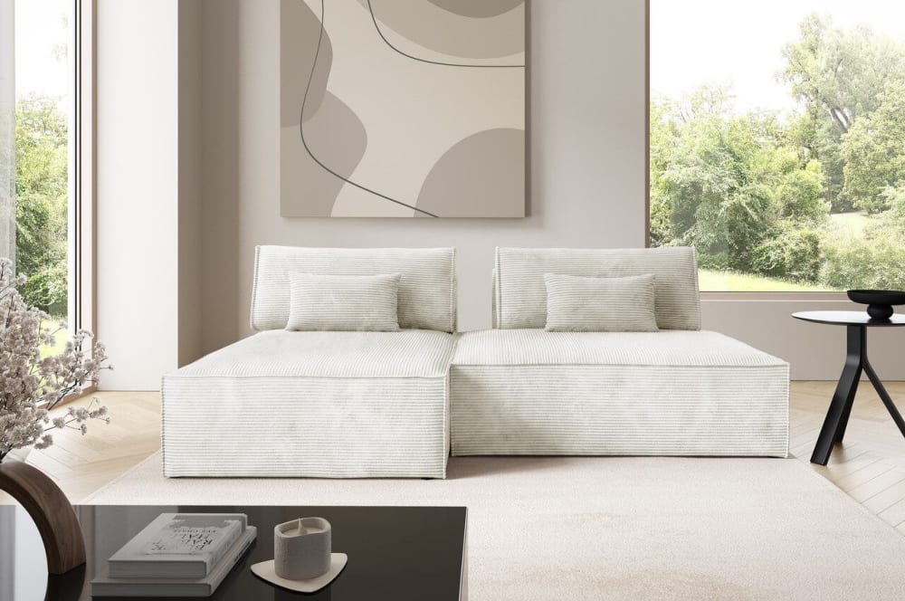 Modulares Ecksofa mit Schlaffunktion cremefarben 148x82x134cm PES - Polyester Beige Furnisell Sofas und Sessel Sofas Ecksofas