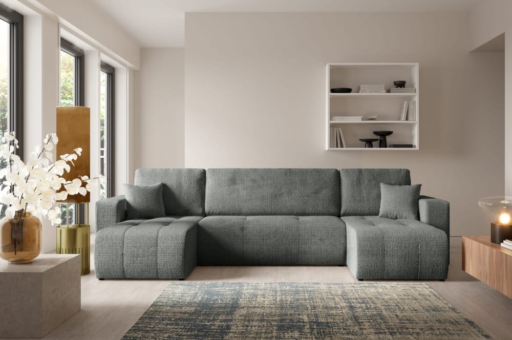 Ecksofa mit Schlaffunktion Grau Anthrazit 145x70x135cm Polyester Grau Furnisell Sofas und Sessel Sofas Wohnlandschaften