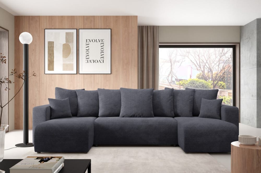 Ecksofa mit Schlaffunktion Schwarz 145x88x135cm Polyester Schwarz Furnisell Sofas und Sessel Sofas Wohnlandschaften