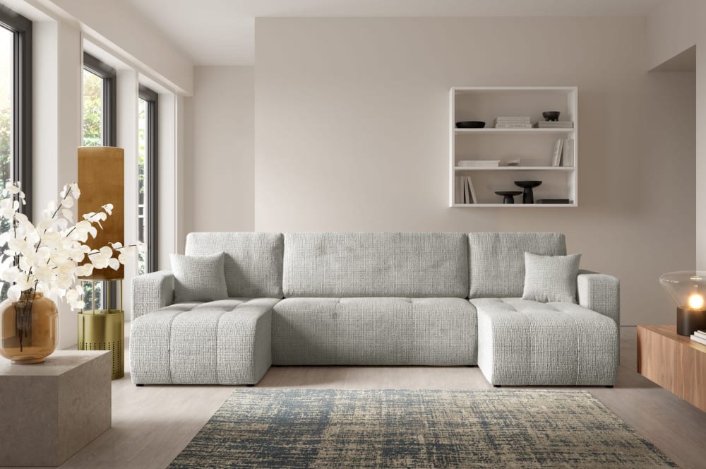 Ecksofa mit Schlaffunktion Grau 145x70x135cm PES - Polyester Grau Furnisell Sofas und Sessel Sofas Wohnlandschaften