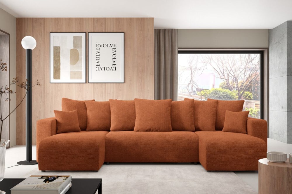 Ecksofa mit Schlaffunktion Kupfer 145x88x135cm Polyester Kupfer Furnisell Sofas und Sessel Sofas Wohnlandschaften