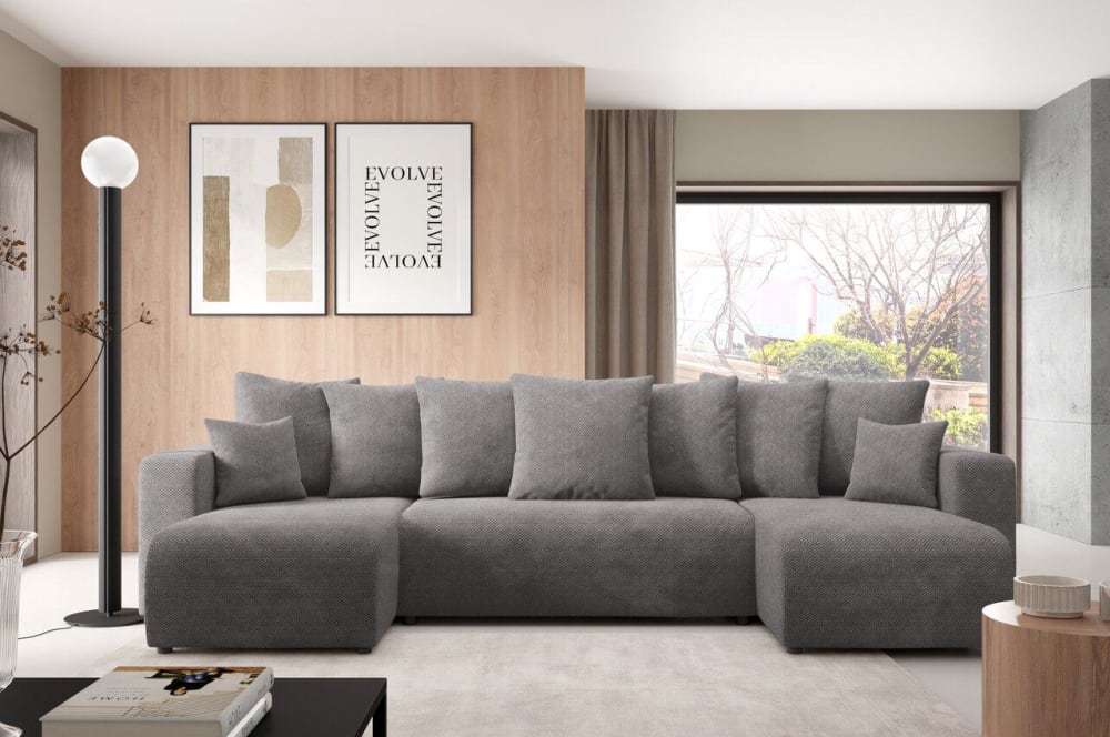 Ecksofa mit Schlaffunktion Grau Anthrazit 145x88x135cm Polyester Grau Furnisell Sofas und Sessel Sofas Wohnlandschaften