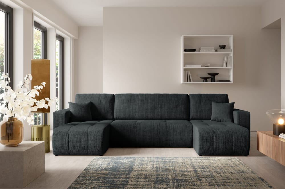 Ecksofa mit Schlaffunktion Schwarz 145x70x135cm Polyester Schwarz Furnisell Sofas und Sessel Sofas Wohnlandschaften