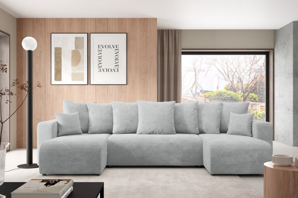 Ecksofa mit Schlaffunktion Grau 145x88x135cm PES - Polyester Grau Furnisell Sofas und Sessel Sofas Wohnlandschaften