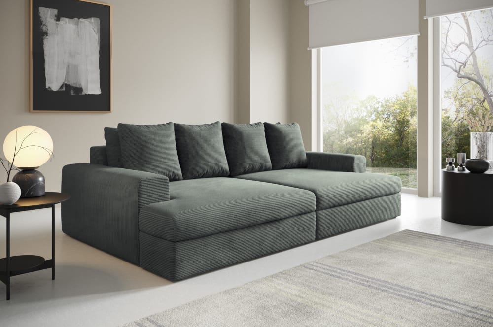 4-Sitzer-Sofa mit tiefem Sitzkomfort Cord  Grau anthracite 272x42x167cm Polyester Grau Furnisell Sofas und Sessel Sofas Schlafsofas