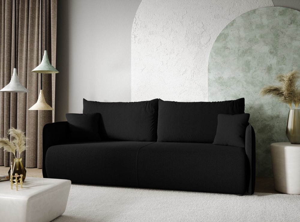 Schlafsofa 4-Sitzer Schwarz 105x86x216cm Polyester Schwarz Furnisell Sofas und Sessel Sofas Schlafsofas