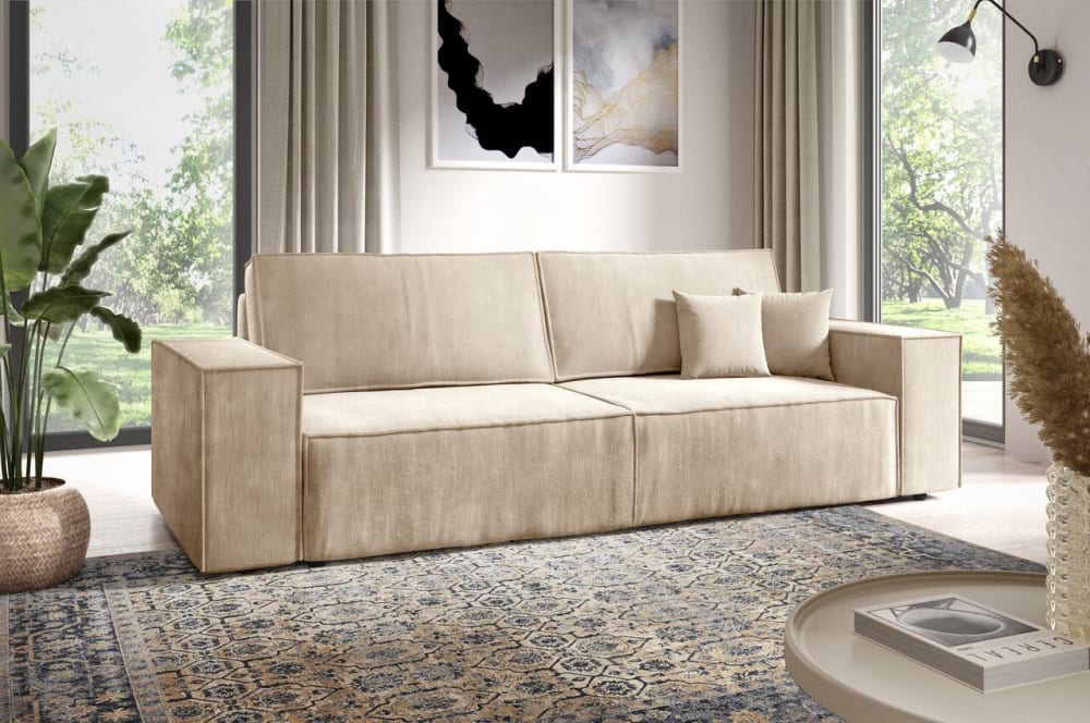 Schlafsofa mit Bettkasten sandfarben 102x88x155cm Polyester Beige Furnisell Sofas und Sessel Sofas Schlafsofas