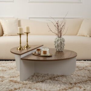 Runder Couchtisch Duo Travertineffekt 90cm 90x41x90cm Holz Weiß Concept Usine Möbel Wohnzimmermöbel Couchtische