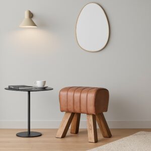 wohnli-moebel-suche-M25054299-1 Kleiner Lederbock Wilma, Braun 28x47x40cm Holz Braun Trademark Living Möbel Wohnzimmermöbel Hocker