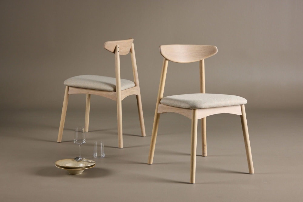 2er-Set Esszimmerstühle Ven aus Eichenholz, Whitewash 54x80x47cm Metall Beige Vind Möbel Esszimmermöbel Stühle