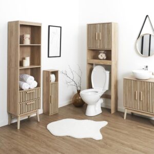 wohnli-moebel-suche-M25055369-1 Säule mit 2 Schubladen mit geriffelten Fronten und 3 Nischen H160 cm 40x30x160cm Spanplatte Beige The Home Deco Factory Möbel Badezimmermöbel Badezimmerregale