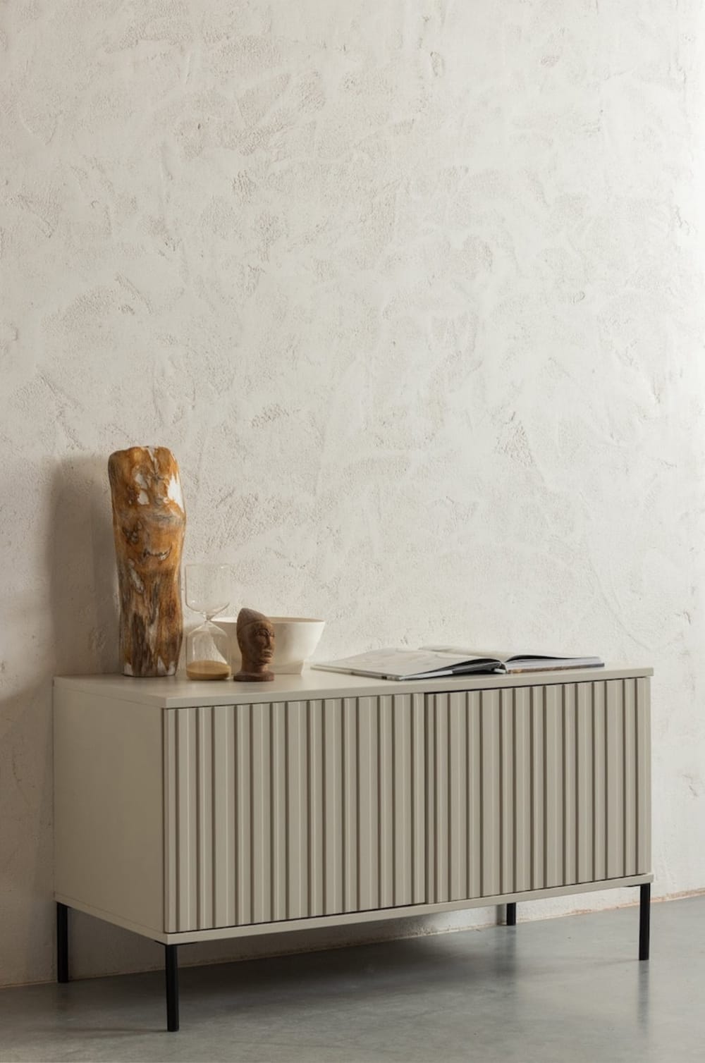 Elegantes TV-Möbel aus Kiefernholz L100 100x56x44cm Holz Grau WOOOD Möbel Wohnzimmermöbel TV-Möbel