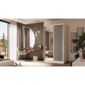 wohnli-moebel-suche-M25057881-1 Schiebetürenschrank mit Lamellen 120 cm weiß+schwarz 61x216x120cm Spanplatte Weiß Beauty Sofa GmbH Möbel Schlafzimmermöbel Kleiderschränke