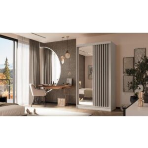 wohnli-moebel-suche-M25057913-1 Schiebetürenschrank mit Lamellen 120 cm kaschmir+schwarz 61x216x120cm Spanplatte Taupe Beauty Sofa GmbH Möbel Schlafzimmermöbel Kleiderschränke