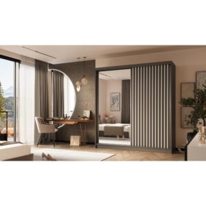 wohnli-moebel-suche-M25057941-1 Schiebetürenschrank mit Lamellen 200 cm graphit+weiß 61x216x200cm Spanplatte Grau Beauty Sofa GmbH Möbel Schlafzimmermöbel Kleiderschränke