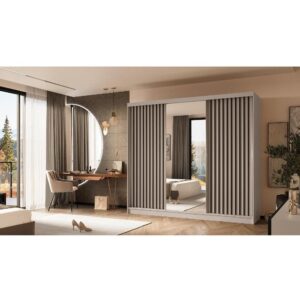 wohnli-moebel-suche-M25057942-1 Schiebetürenschrank mit Lamellen 240 cm kaschmir+schwarz 61x216x240cm Spanplatte Taupe Beauty Sofa GmbH Möbel Schlafzimmermöbel Kleiderschränke